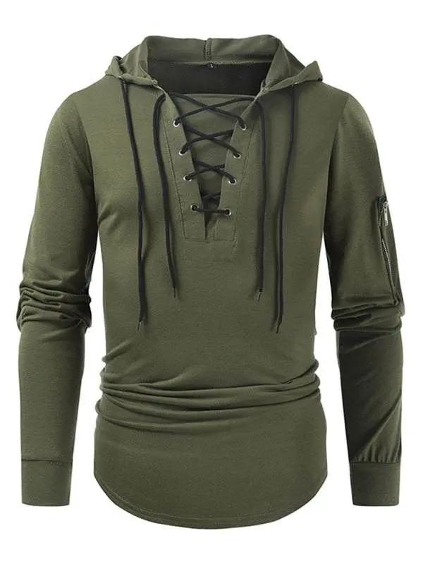 Stylish Men's Solid Color Lace-Up Pullover Hoodie for Year-Round Casual Comfort - MENLL